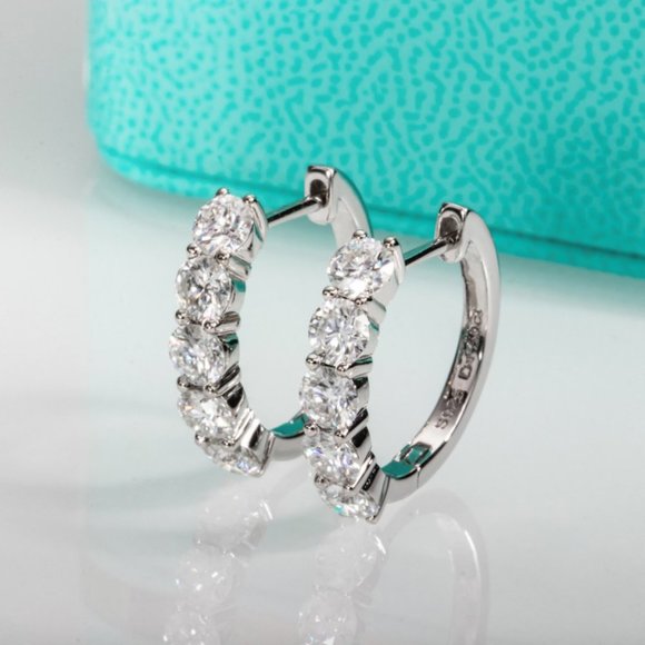 Certified 3ct. t.w. Moissanite Diamond 2cm Huggie Hoop Earrings NEW - Picture 4 of 16